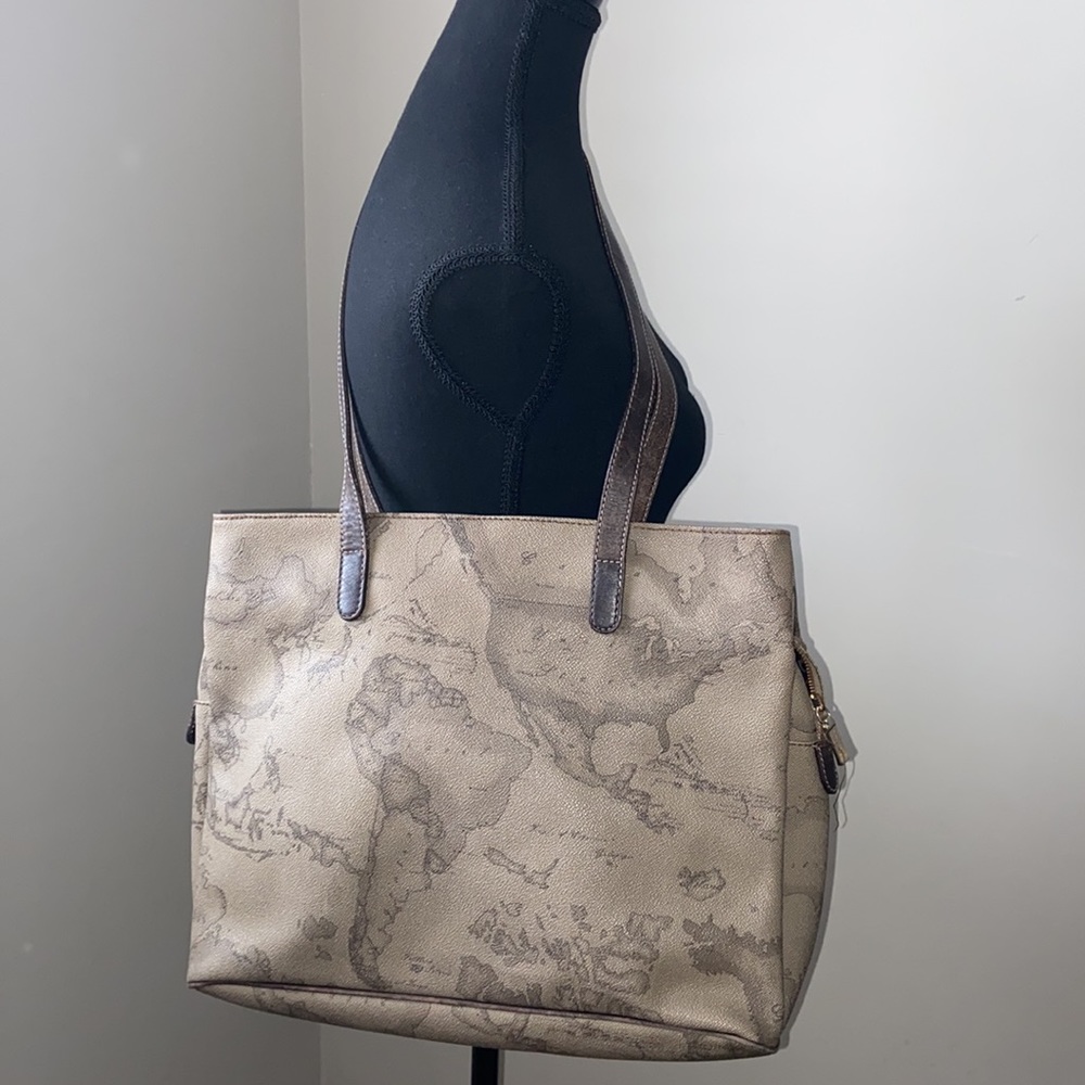 Alviero Martin 1 classe Tote bag world maps. Canvas. Approx. 40cm x 30cm